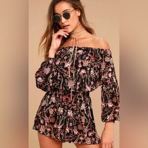 FREE PEOPLE -  Pretty and Free Black Floral Print Romper
